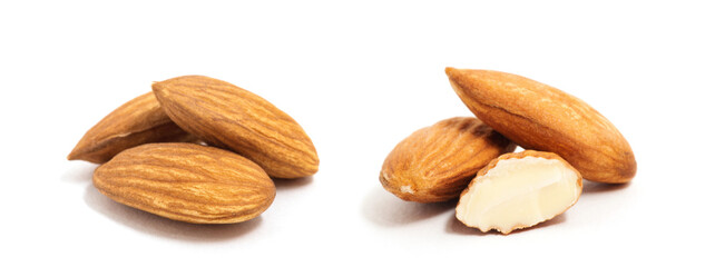 group of almonds isolated on white