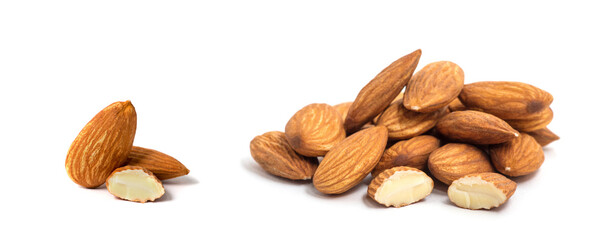 group of almonds isolated on white