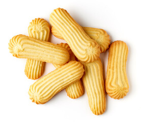 Butter cookies isolated on white background, from above