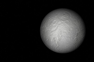 3D rendering of Rhea, one of the moon of Saturn. © BreizhAtao