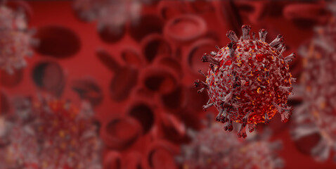 Coronavirus red virus symbolic cells 3d-illustration background