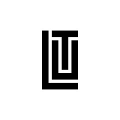 Black and white letter LTU TUL initial logo icon