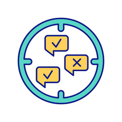 Qualitative and research method RGB color icon. Organizing studies gathering group to discussing task. Representatives of target audience. Objects of study. Isolated vector illustration