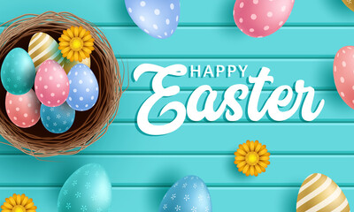 Easter greeting card with colorful eggs