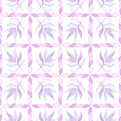 Pattern of a pink watercolor cage with a twig in the center