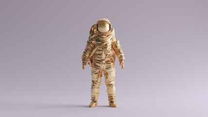Gold Spaceman Astronaut Cosmonaut Traditional Style 3d illustration 3d render	