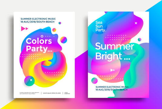 Summer bright and Colors party poster. Club night flyer. Abstract gradients wave music background.