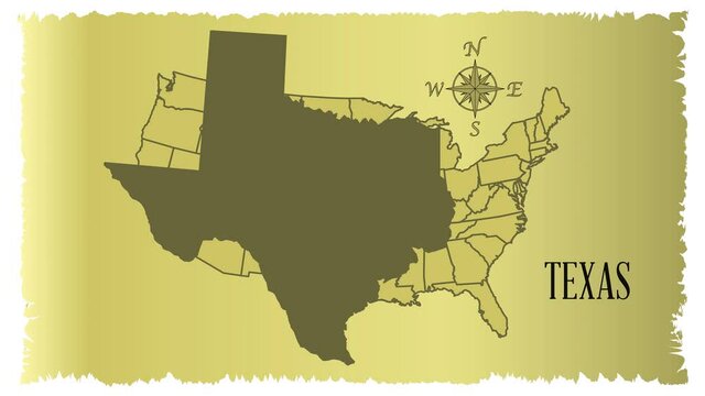 Map of the USA divided into state maps with Texas being increased in size to indicate its position on the map