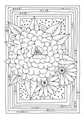 Coloring page for children and adults. Linear art. Floral black and white background for coloring.