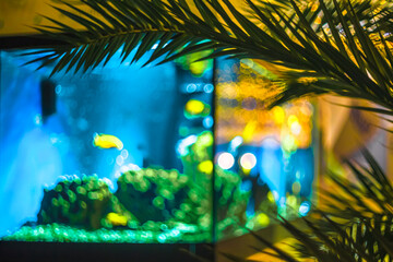 Abstract bokeh lights and the glare of the city at night watercolor fantasy art background