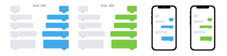 Message bubbles template with mobile phone. Chatting sms in smartphone. Template bubbles. Vector illustration