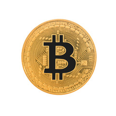 gold Bitcoin money on the white background .  Make money with bitcoin, Blockchain transfer.