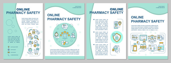 Online pharmacy brochure template. Internet order, online safety. Flyer, booklet, leaflet print, cover design with linear icons. Vector layouts for magazines, annual reports, advertising posters