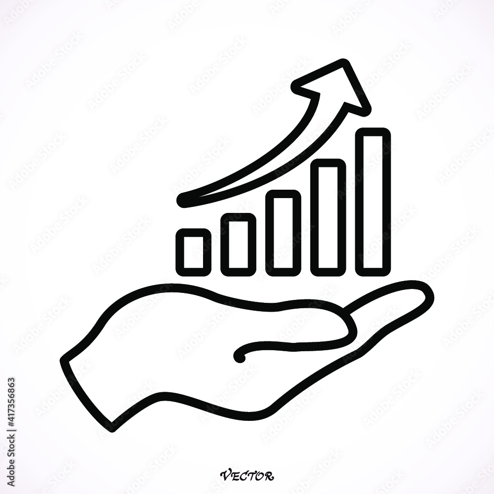 Poster vector growing graph icon on the hand - stock vector