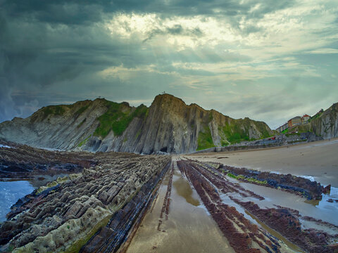 Layers of flysch, flysch cliffs, Basque Coast UNESCO Global Geopark, European Geopark Network, Zumaia, Guip&uacute;zcoa, Basque Country, Spain, Europe