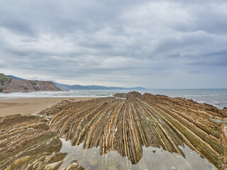 Layers of flysch, flysch cliffs, Basque Coast UNESCO Global Geopark, European Geopark Network,...
