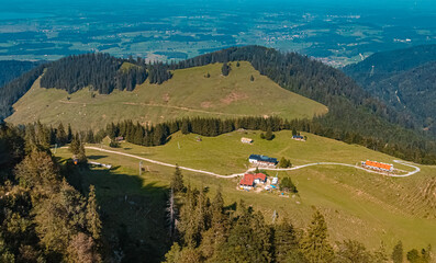 Beautiful alpine autumn or indian summer view at the famous Hochfelln summit, Bergen, Bavaria,...
