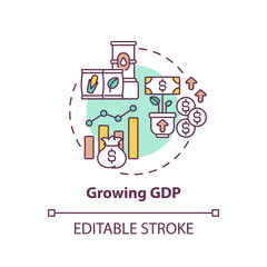 Growing GDP concept icon. Market and monetary value of goods and services idea thin line illustration. Inflation. Domestic production. Vector isolated outline RGB color drawing. Editable stroke