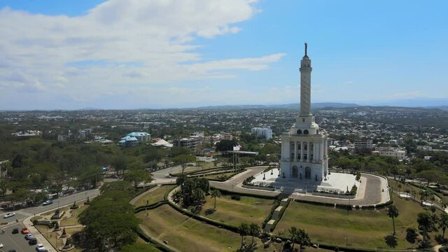View of monument facade to heroes at Santiago de Los Caballeros. Aerial footage .