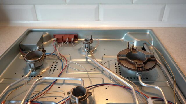 stove in the white kitchen . oven repair