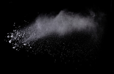 Abstract design of white powder cloud splash isolated on black background