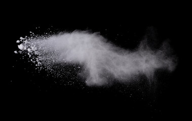 Abstract design of white powder cloud splash isolated on black background
