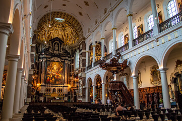 Antwerp, Belgium - July 12, 2019: Inside the 17th century Saint Charles Borromeo church in Antwerp, Belgium