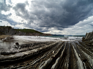 Layers of flysch, flysch cliffs, Basque Coast UNESCO Global Geopark, European Geopark Network,...