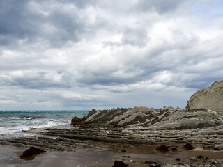 Layers of flysch, flysch cliffs, Basque Coast UNESCO Global Geopark, European Geopark Network,...