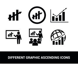 Vector image. Different icons of upward graphs of economy.