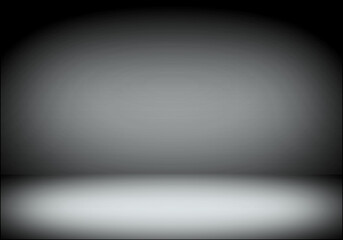 Empty floor backdrop black room studio with gray gradient spotlight backdrop 3d render. displays for product.