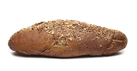 Integral wheat rye bread loaf with seeds isolated on white background