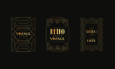 Vintage Style Party Card Templates Set, Luxury Art Deco Style Invitation, Poster, Banner, Flyer Vintage Vector Illustration