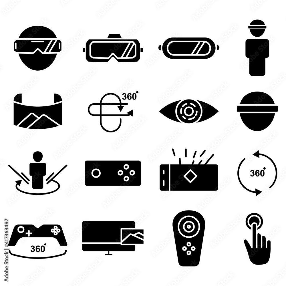Poster virtual reality gaming icon set. simple illustration. mobile concept app line icon and web design. e
