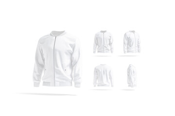 Blank white bomber jacket mockup, different views set