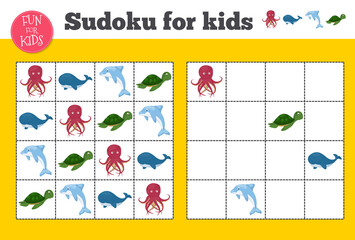 Sudoku. Kids and adult mathematical mosaic. Magic square. Logic puzzle game.