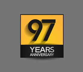 97 years anniversary in square yellow and black color composition for celebration moment