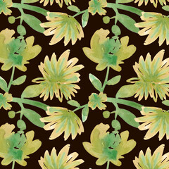 lovely watercolor flowers on colored background for fabric or wallpaper,interior,watercolor illustration seamless pattern