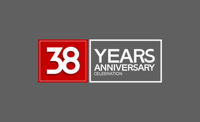 38 years anniversary in square with white and red color for celebration isolated on black background