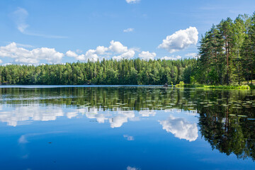 View of The Saarilampi Pond in summer, Nuuksio National Park, Espoo, Finland