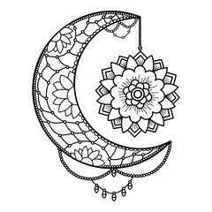 Moon mandala. Moon decoration element. Hand drawn.