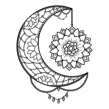 Moon mandala. Moon decoration element. Hand drawn.