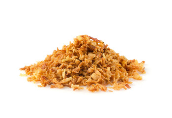 Pile of fried gold onion or shallots isolated