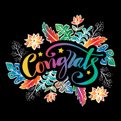 Congratulations Hand lettering  with floral ornament.