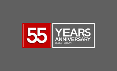 55 years anniversary in square with white and red color for celebration isolated on black background
