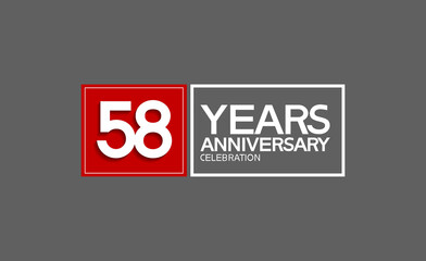 58 years anniversary in square with white and red color for celebration isolated on black background