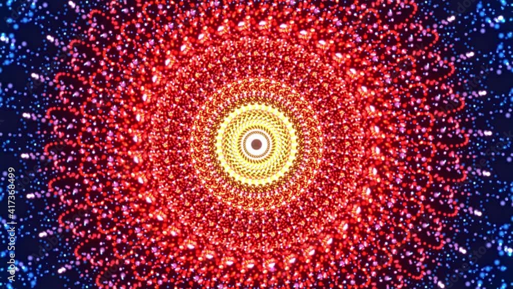Poster yellow red and blue abstract psychedelic art circle patterns mandala glitter dust background animati