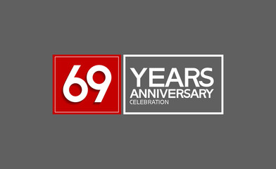 69 years anniversary in square with white and red color for celebration isolated on black background