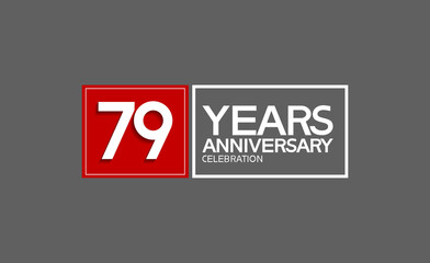 79 years anniversary in square with white and red color for celebration isolated on black background