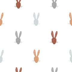 Cute hand drawn rabbit heads seamless pattern. Easter print for wallpaper or fabric. Vector illustration